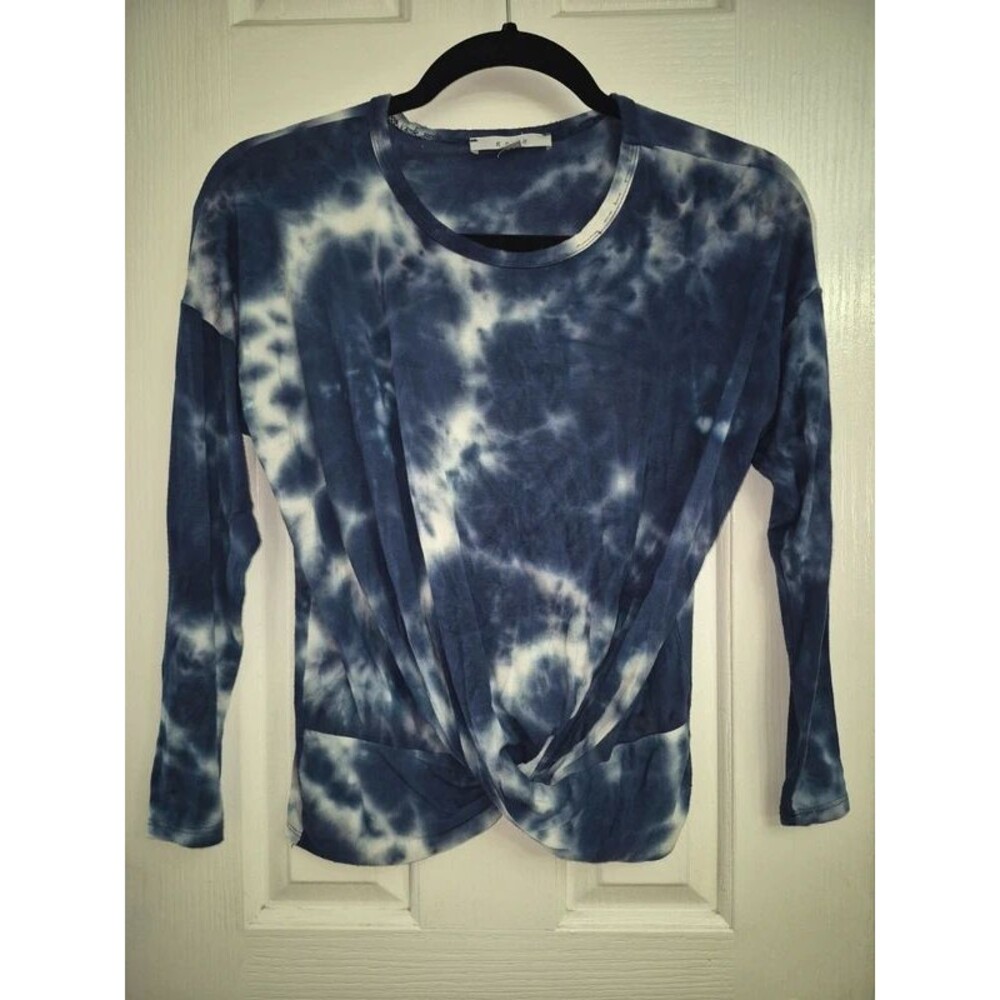 Gaze Blue & White Tie Dye Twist Front Long Sleeve Top Size XS